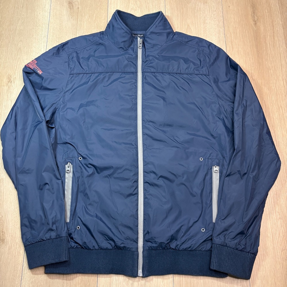 Buffalo David Bitton Mens Navy Blue Full Zip Windbreaker Bomber Jacket Large